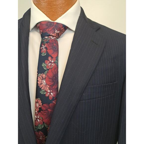 Brooks Brothers 1818 Madison Saxxon Blue Pinstripe Suit 41L Pleated Pants 36x30